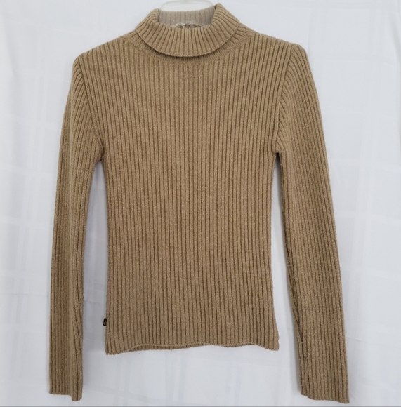 VOLCOM Wool Fitted Gold Sparkle Turtleneck Sweater - Picture 10 of 14